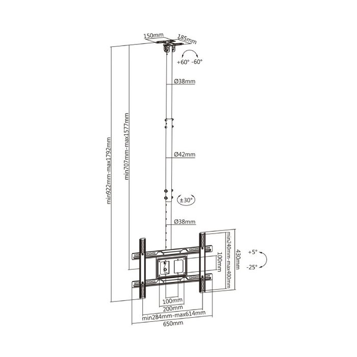 Aisens Soporte de Techo Giratorio CT80TSE-075 para TV 37-80 pulgadas
